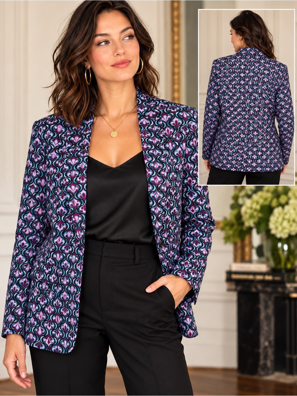 WILDFANG The Empower Tux Blazer Retro Geometric Print XL Mod Statement